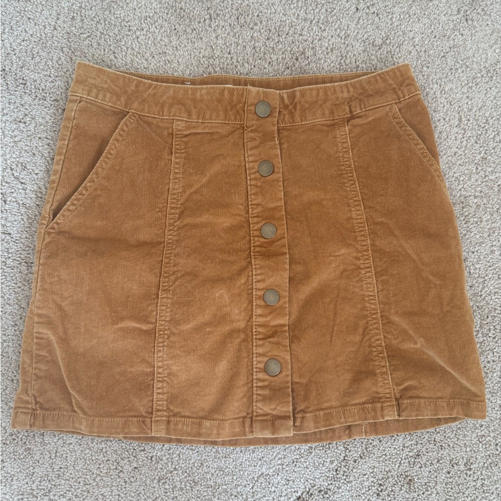 Altar'd State Corduroy Button-Front Mini Skirt in Camel Brown